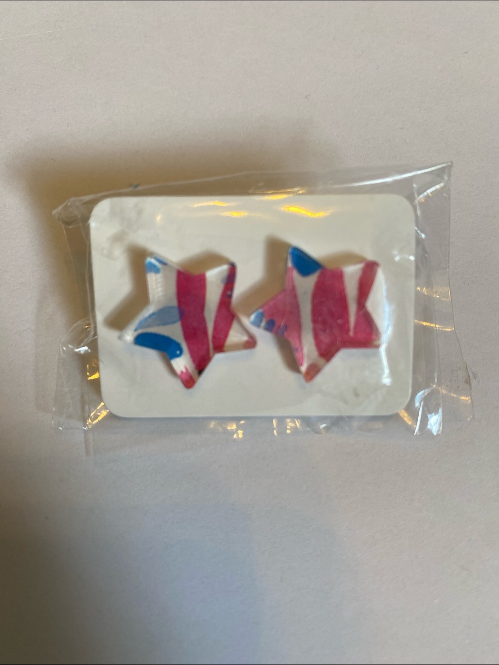 Star-Shaped Post Earrings in Pink, White & Blue